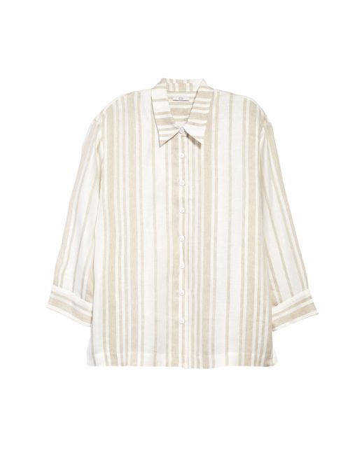 Co. White Asymmetric Stripe Linen Shirt