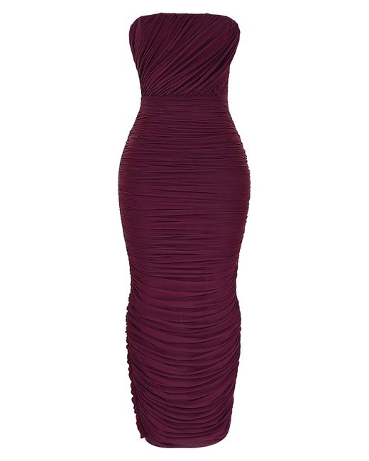 House Of Cb Red Gradient Color Strapless Ruched Mesh Gown