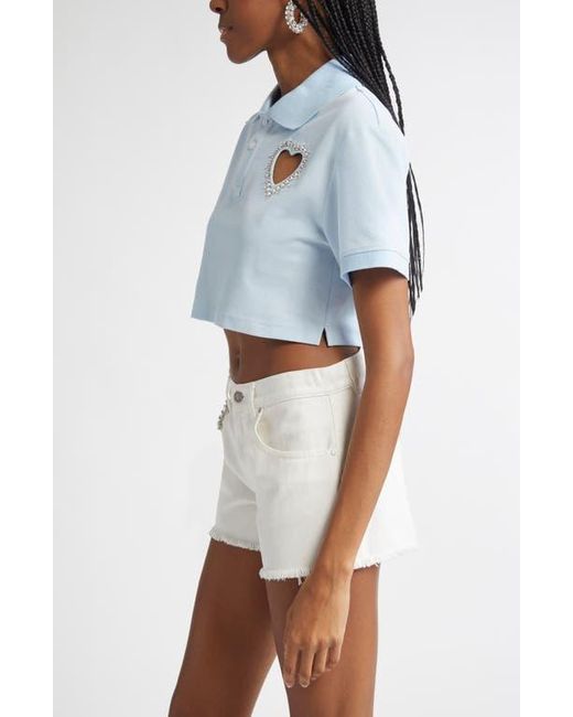 Area White Crystal Heart Cutout Crop Polo