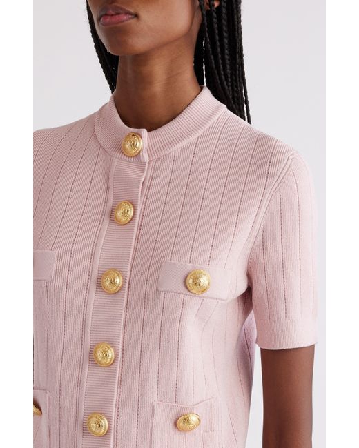 Balmain Pink Four-pocket Short Sleeve Cardigan