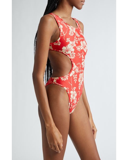 MARINE SERRE Red Cutout Active Jersey One-piece Swimsuit