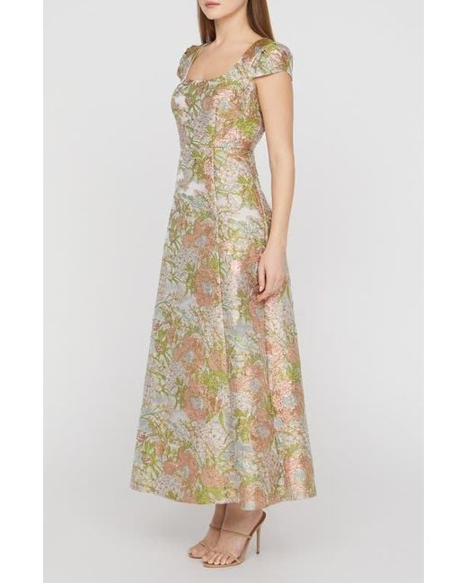 JS Collections Natural Ruthanne Metallic Floral Jacquard Gown