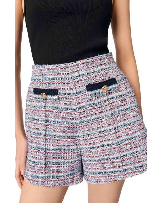 Maje Blue Tweed Shorts With Contrasting Trim