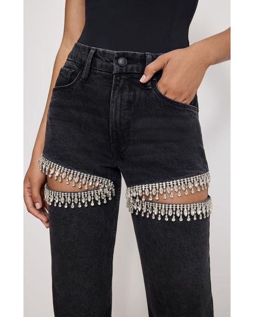GOOD AMERICAN Good Icon Crystal Embellished Cutout Straight