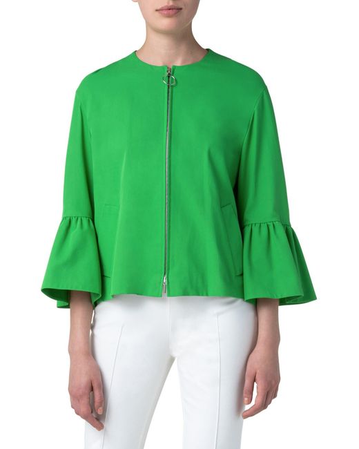Akris Punto Green Bell Sleeve Stretch Gabardine Jacket
