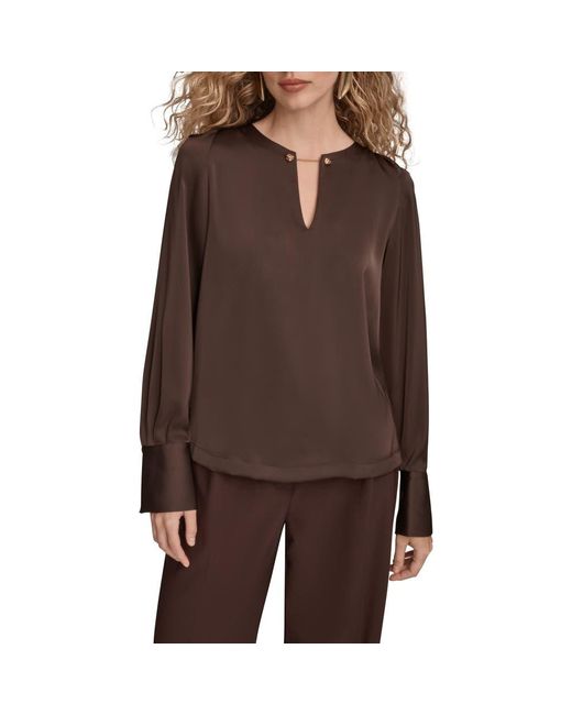 Donna Karan Brown Chain Detail Long Sleeve Top