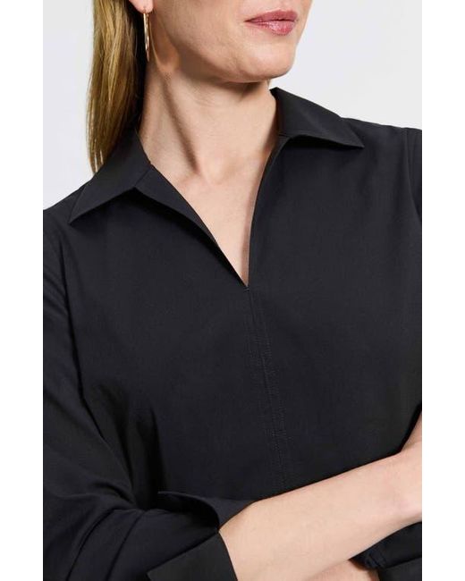 Foxcroft Black Agnes Split Cuff Popover Blouse