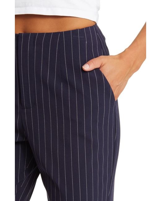 Open Edit Pinstripe High Waist Slim Pants in Blue