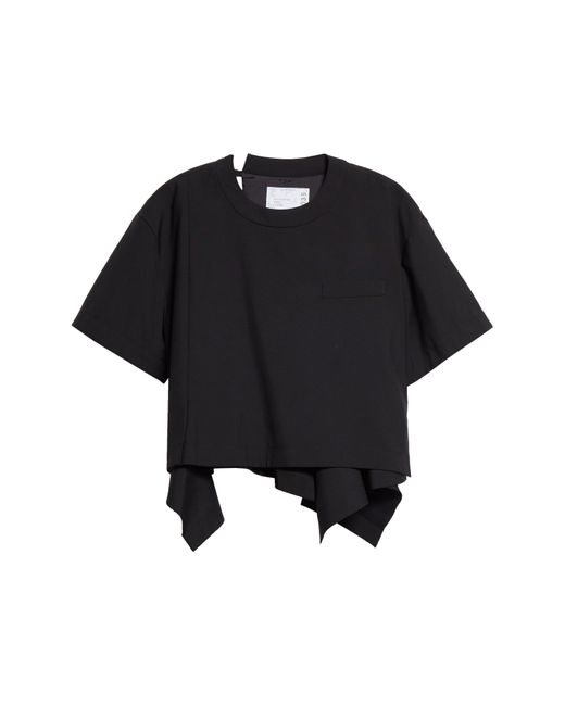Sacai Black Asymmetric Crop T-shirt