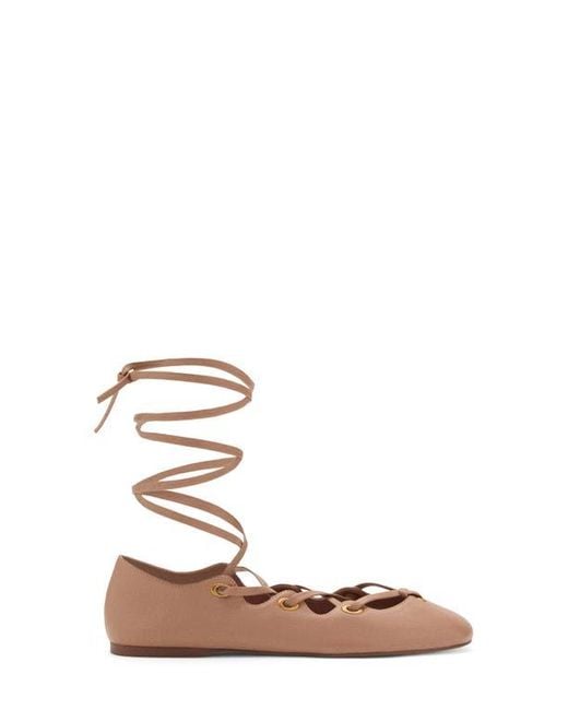 Mango Brown Ankle Wrap Ballet Flat