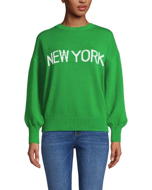 Lands' End Green Drifter Jersey Crewneck Sweater