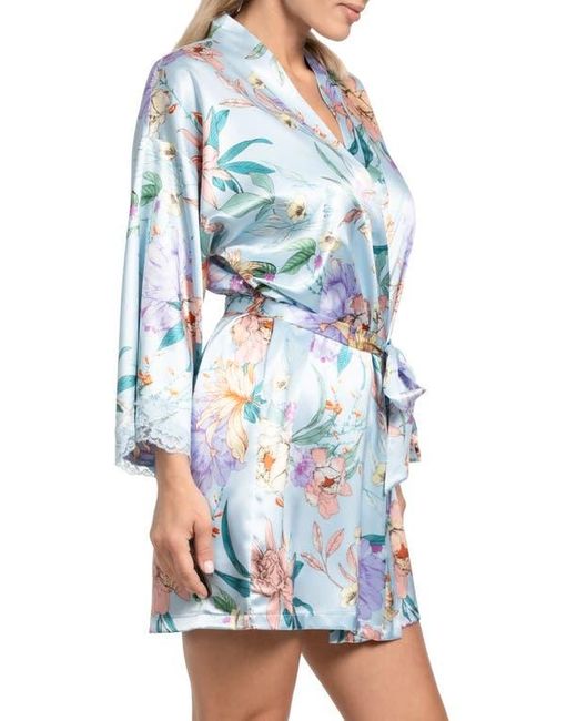 In Bloom Blue Josie Lace Trim Stretch Satin Robe