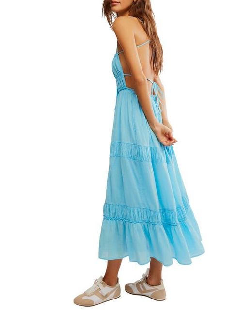 Free People Blue Taking Sides Tiered Cotton Maxi Dress