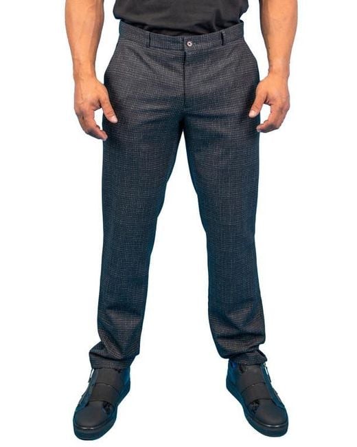 Maceoo Blue Squared Stretch Flat Front Pants for men
