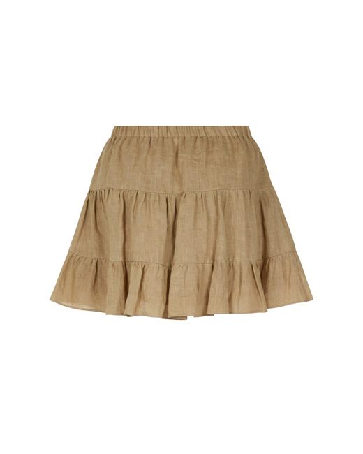 Nocturne Natural Tiered Mini Linen Skirt
