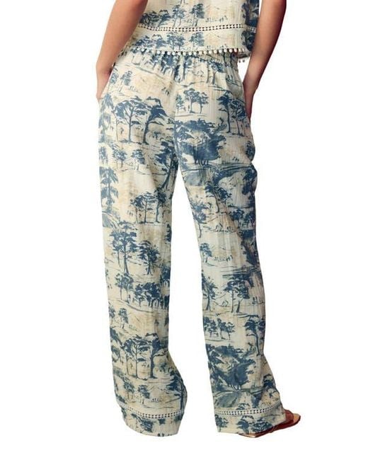 Next Blue Tree Print Wide Leg Drawstring Pants