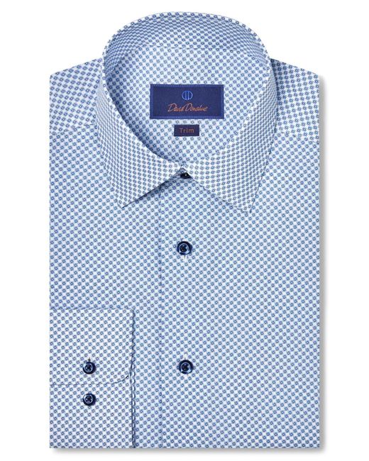 David Donahue Blue Trim Fit Neat Print Dress Shirt for men