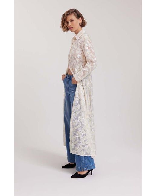 Anne Fontaine Dress Adelie Full Length Sheer Shirt Dress With Embroidered  Flowers in Blue | Lyst