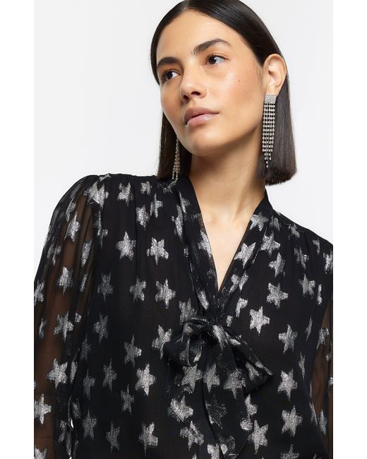 River Island Metallic Start Buttonup Shirt in Black Lyst