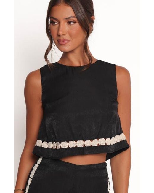 Petal & Pup Black Margarete Embroidered Detail Crop Top & Wide Leg Pants Set