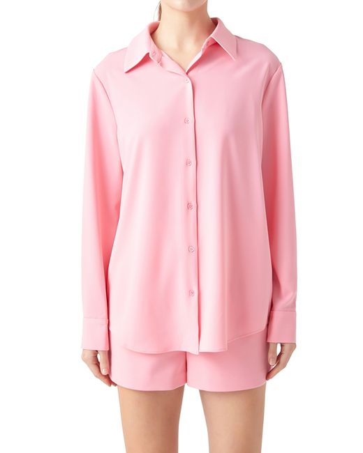 Endless Rose Pink Solid Button-up Shirt