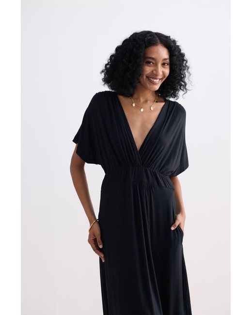 REISTOR Black Flowy A-Line Maxi Dress With Side Slits