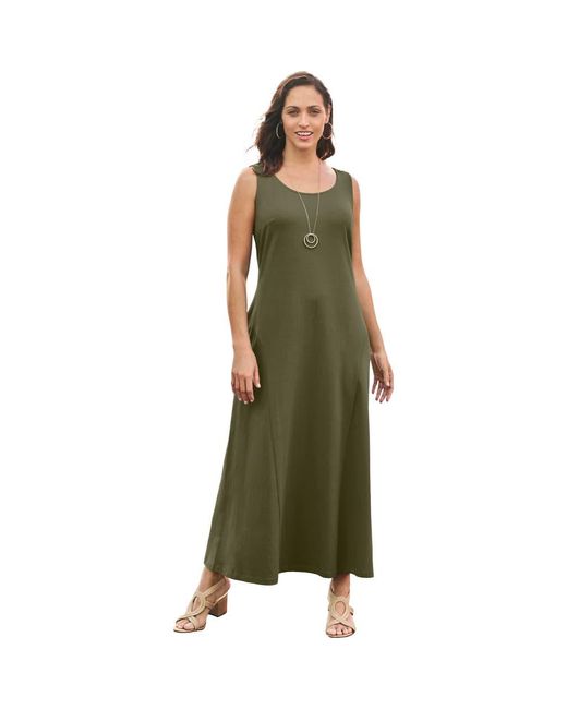 Jessica London Green Stretch Cotton Tank Maxi Dress