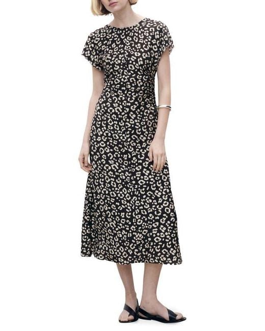Mango Black Leopard Print Midi Dress