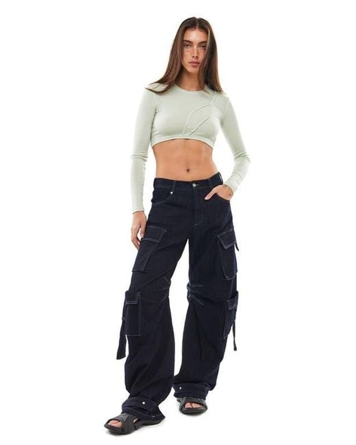 MOTHER OF ALL Blue Rae Denim Cargo Pants