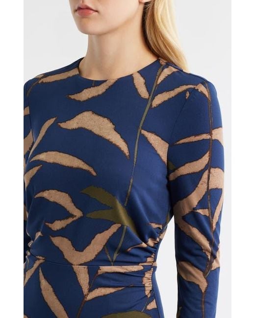 Julia Jordan Blue Abstract Print Long Sleeve Midi Dress