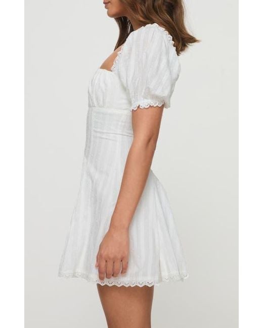 Princess Polly White Rabatia Swiss Dot & Tonal Stripe Cotton Minidress