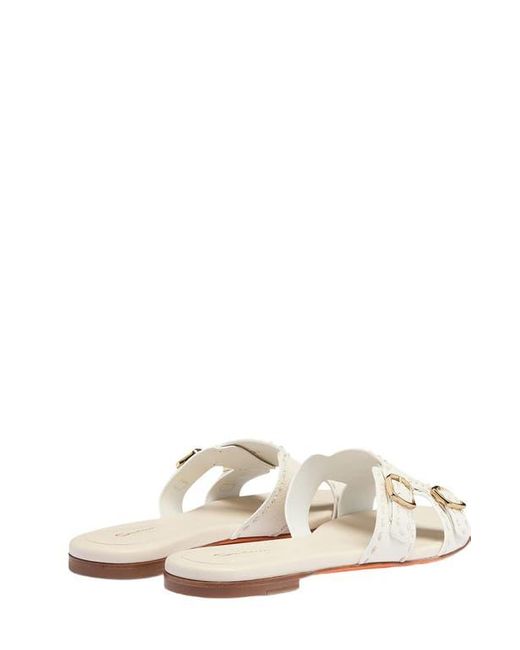 Santoni Leather Double-Buckle Didi Slide Sandal in White | Lyst display picture 1