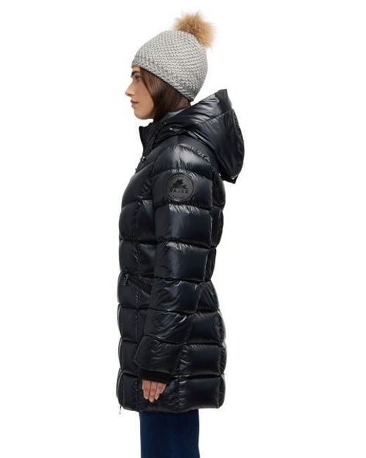 Pajar Black Zola Box Quilt Mid-Length Puffer With Fixed Hood