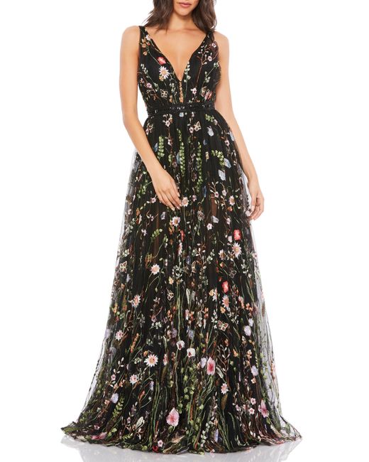 Mac Duggal Floral Embroidered Mesh Gown in Black Lyst