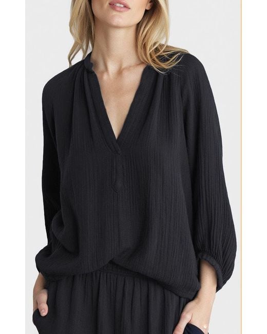 ocean + main Black Gauze Top