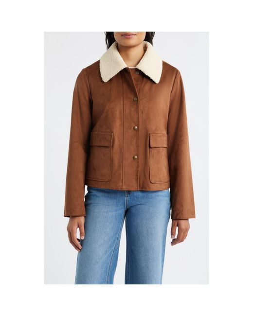 Sam Edelman Jacket Sam Edelman Faux Leather Jacket With Faux Shearling Collar in Brown | Lyst