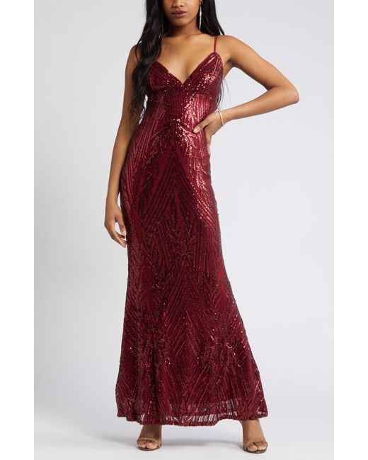 Lulus Red Ever So Elegant Sequin Sheath Gown