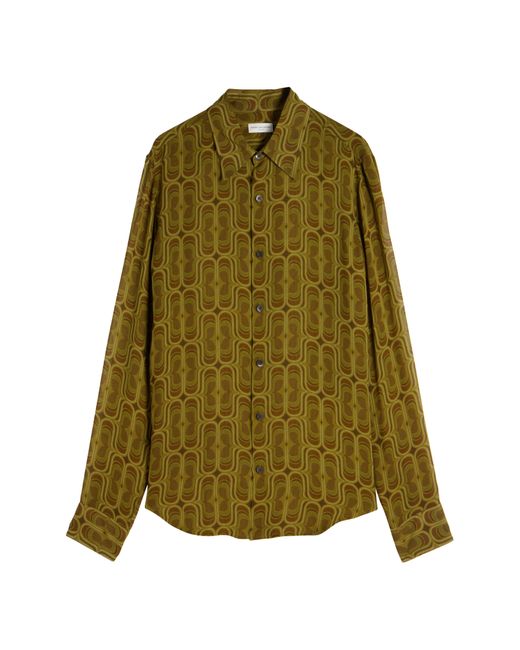 Dries Van Noten Green Celdon Print Semisheer Button-up Shirt for men