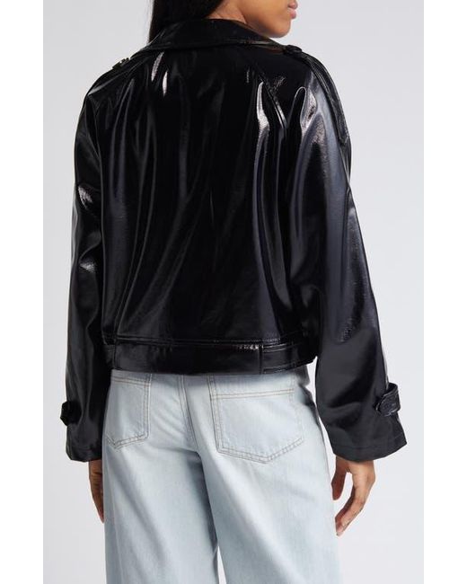 Noisy May Black Neal Patent Faux Leather Moto Jacket