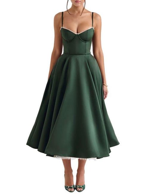 House Of Cb Mademoiselle Bustier Stretch Satin Midi Dress in Green | Lyst