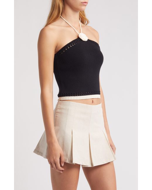 All In Favor Black Rosette Contrast Trim Halter Top In At Nordstrom, Size X-small