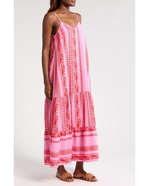Elan Pink Embroidered Tiered Cotton Blend Cover-Up Maxi Dress