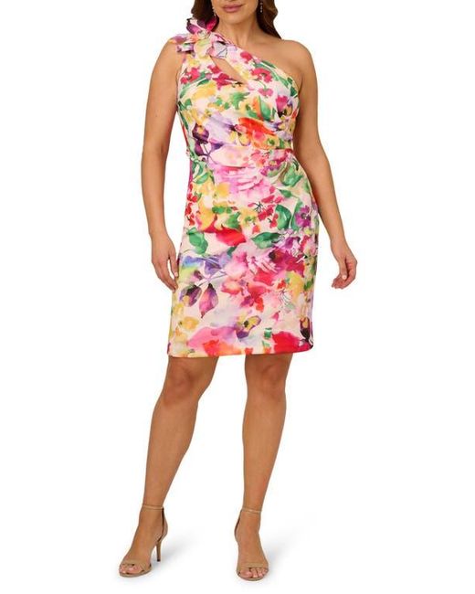 Adrianna Papell Red Print Cutout One-Shoulder Sheath Dress