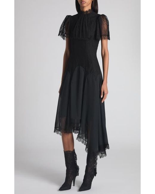navy blue dress for baby girl Navy Asymmetrical Lace Dress and Tory Burch Bow Mules main image 1