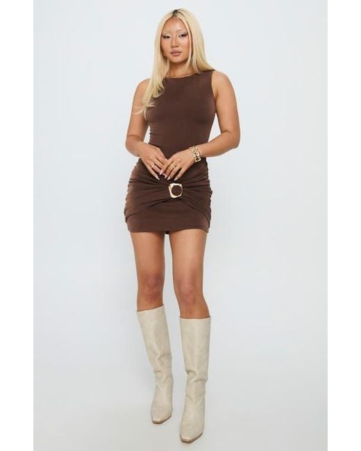 Princess Polly Kharla Ruched Hardware Body-Con Minidress in Brown | Lyst