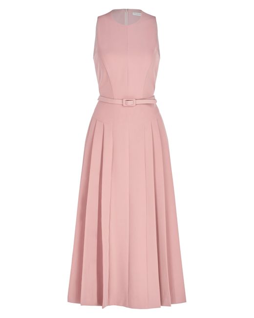 Kay Unger Pink Leora Pleated Cocktail Midi Dress