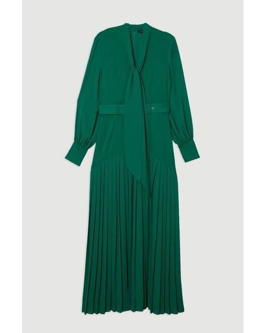 Karen Millen Green Jersey Ponte Georgette Mix Midi Dress