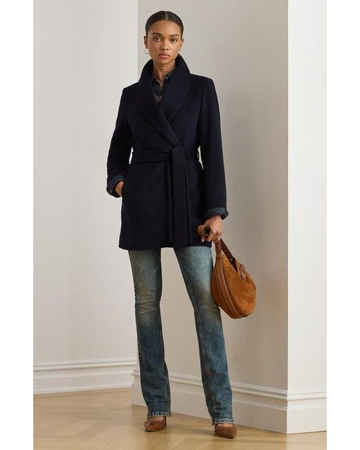 Ralph Lauren Black Wool Blend Wrap Coat