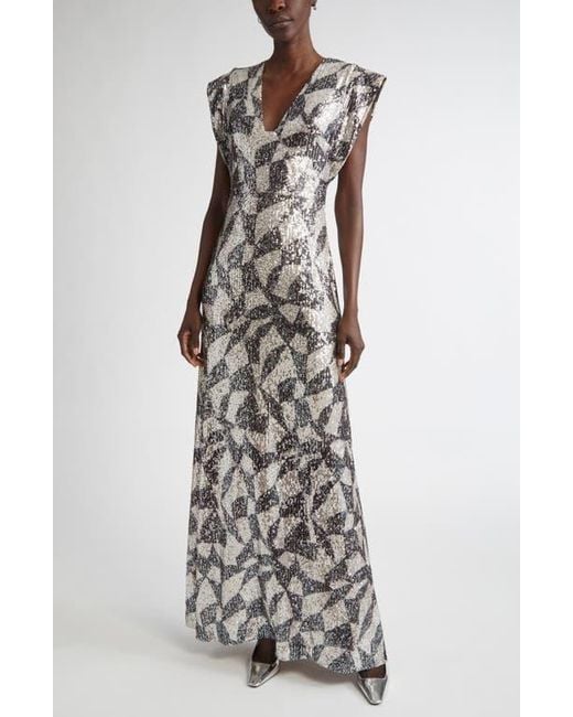 St. John White Cubist Sequin Gown