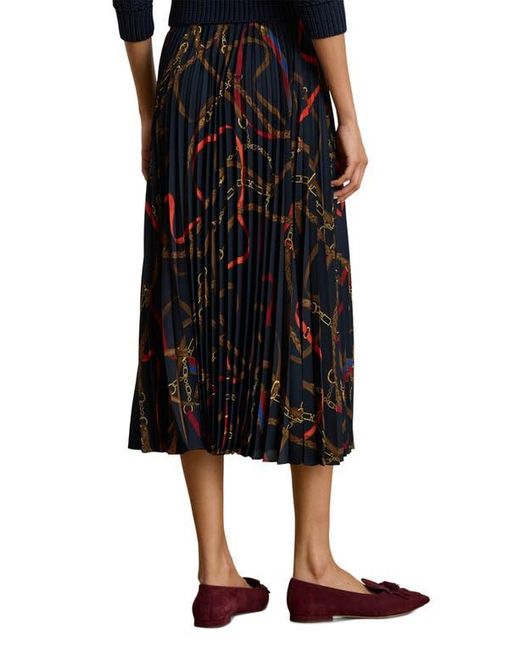 Ralph Lauren Black Belting Print Pleated Georgette Skirt